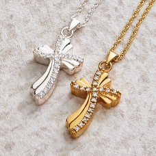 Quartz Cross 14k Gold Plated Cremation Pendant/Necklace