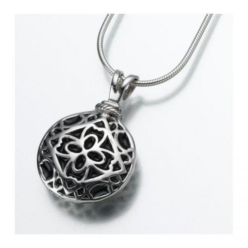 Filigree Round Pendant/Necklace Engravable Cremation Urn Jewelry -  - 160SS