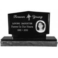 Photo Engraved 12x8 Small Granite Cemetery Headstone - Diamond Style