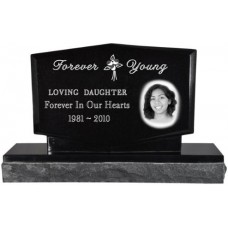 Photo Engraved 12x8 Small Granite Cemetery Headstone - Diamond Style