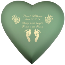 Baby Urn: Brass Heart Sage- Actual Hands or Feet Prints Option