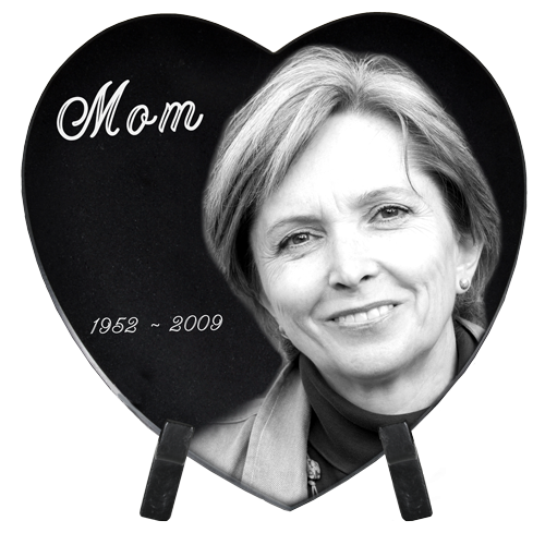 Black Marble Heart Memorial Plaque - Extra Large -  - MH12 w/ easel