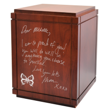 Cherry Finish Grooved Vertical Wood Urn- Your Handwriting Urn