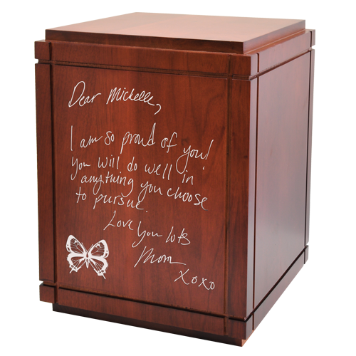 Cherry Finish Grooved Vertical Wood Urn- Your Handwriting Urn -  - M-022-HW-cherry