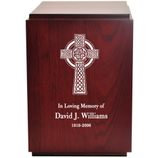 Classic Cherry Finish Wood Urn with Engraved Celtic Cross