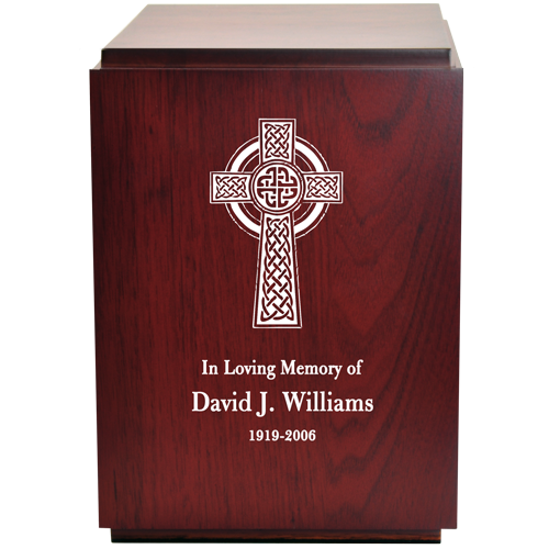 Classic Cherry Finish Wood Urn with Engraved Celtic Cross -  - M-005 cherry-motorcycle