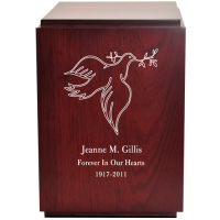 Classic Cherry Finish Wood Urn with Engraved Dove