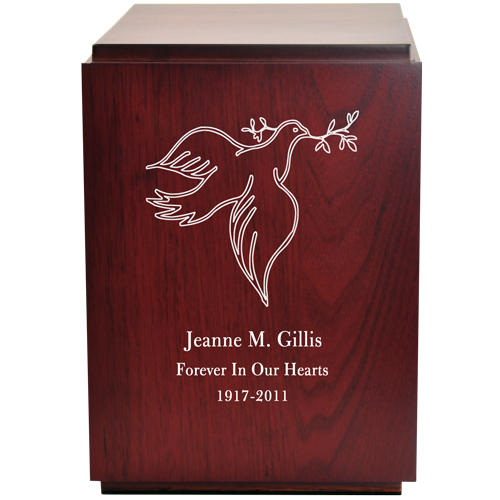 Classic Cherry Finish Wood Urn with Engraved Dove -  - M-005 cherry-dove
