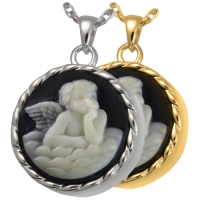 Cremation Jewelry: Angel in Heaven Cameo Black Pendant