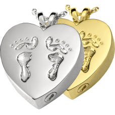 Cremation Jewelry: Baby Feet Heart Pendant