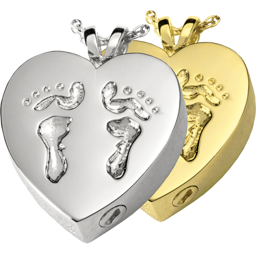 Cremation Jewelry: Baby Feet Heart Pendant -  - 3174