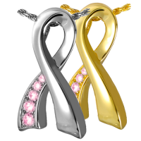 Cremation Jewelry: Breast Cancer Ribbon Pink Stones Pendant