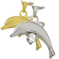 Cremation Jewelry: Dolphin With Stone Pendant