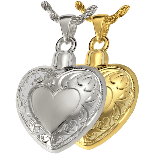 Cremation Jewelry: Double Etched Heart Pendant -  - 3093