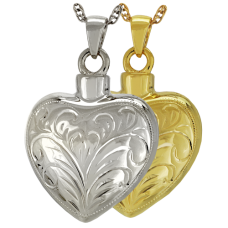 Cremation Jewelry: Etched Heart Pendant