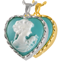 Cremation Jewelry: Heart Cameo Marine Green Pendant