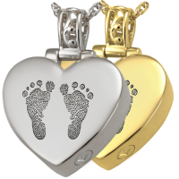 Cremation Jewelry: Heart Filigree Bail- 2 Footprints Pendant