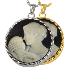 Cremation Jewelry: Mother's Embrace Cameo Black Pendant