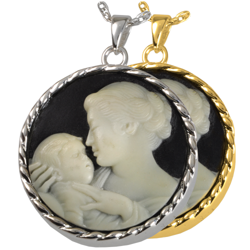 Cremation Jewelry: Mother s Embrace Cameo Black Pendant -  - 3515