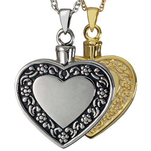 Cremation Jewelry: Rimmed Heart Pendant -  - 3058