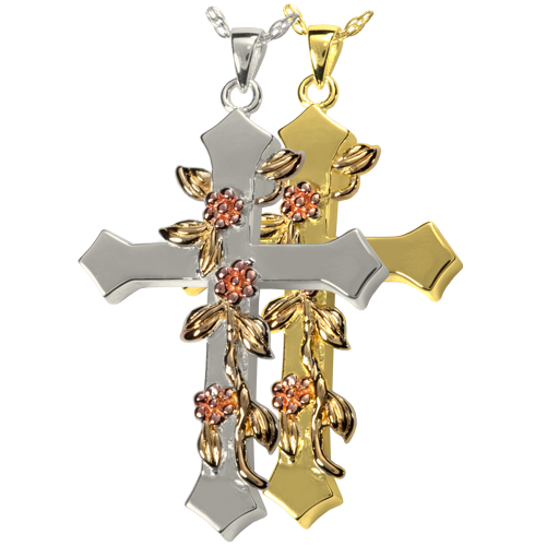 Cremation Jewelry: Rose Vine Cross Pendant -  - 3306