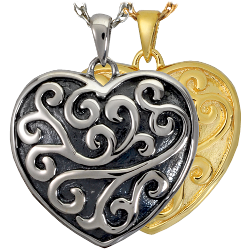 Cremation Jewelry: Scrollwork Filigree Heart Pendant -  - 3316