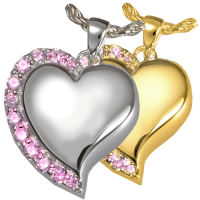 Cremation Jewelry Shine Heart Pink Stones Pendant