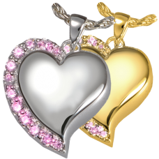 Cremation Jewelry Shine Heart Pink Stones Pendant