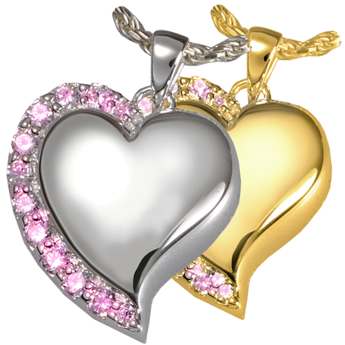 Cremation Jewelry Shine Heart Pink Stones Pendant -  - 3806 pink