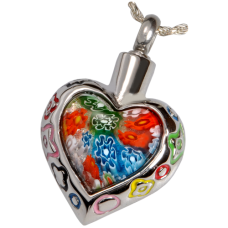 Cremation Jewelry Stainless Steel Art Glass Heart II Pendant
