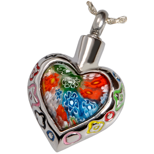 Cremation Jewelry Stainless Steel Art Glass Heart II Pendant -  - 6118