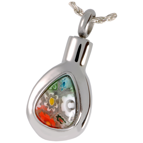 Cremation Jewelry Stainless Steel Art Glass Teardrop Pendant -  - 6119