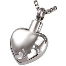 Cremation Jewelry Stainless Steel Footprints on Heart Pendant