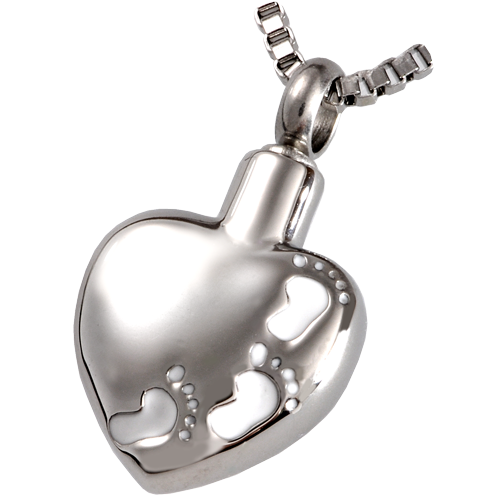 Cremation Jewelry Stainless Steel Footprints on Heart Pendant -  - 6108