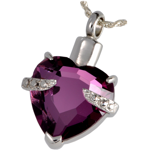Cremation Jewelry Stainless Steel Imperial Heart Pendant -  - MG-6115 purple