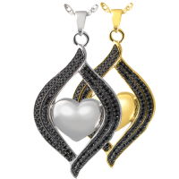 Cremation Jewelry: Teardrop Ribbon Heart Midnight Stones Pendant