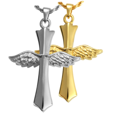 Cremation Jewelry: Winged Cross Pendant