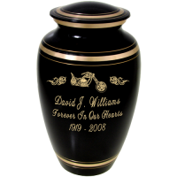 Cremation Urns: Black Gold Urn with Motorcycle and Flames