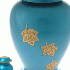 Cremation Urns: Blue Falling Leaves Brass