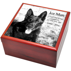Dog Urns: Cherry Finish Wood Photo Tile Urn Box- 2 sizes