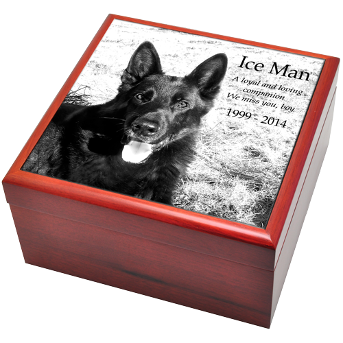 Dog Urns: Cherry Finish Wood Photo Tile Urn Box- 2 sizes -  - M-9793 (small) / M-9794 (medium)