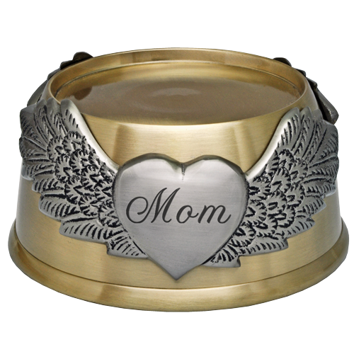 Engraved Memorial Plaque- Round Urn Base with Wings -  - 9023
