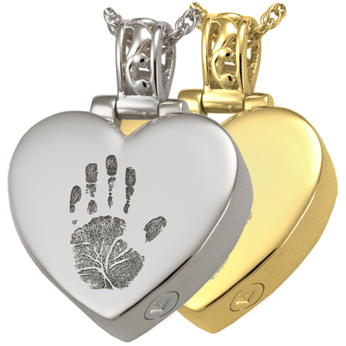 Fingerprint Cremation Jewelry: Heart Filigree Bail- Handprint Pendant -  - FP-3149 handprint