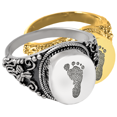 Fingerprint Cremation Jewelry: Round Ring- Footprint -  - FP 2004 footprint