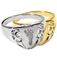 Fingerprint Cremation Jewelry: Shield Ring- Footprint Pendant