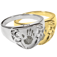 Fingerprint Cremation Jewelry: Shield Ring- Handprint Pendant