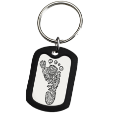 Fingerprint Memorial Key Ring: Large Stainless Steel Dog Tag Footprint