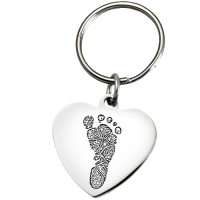 Fingerprint Memorial Key Ring: Stainless Steel Heart Footprint
