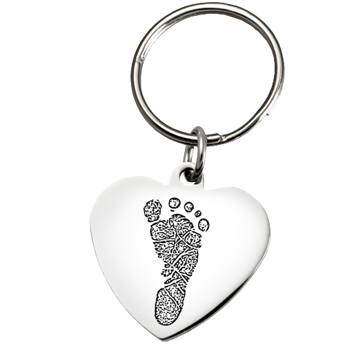 Fingerprint Memorial Key Ring: Stainless Steel Heart Footprint -  - SP0005 footprint
