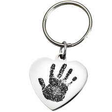 Fingerprint Memorial Key Ring: Stainless Steel Heart Handprint